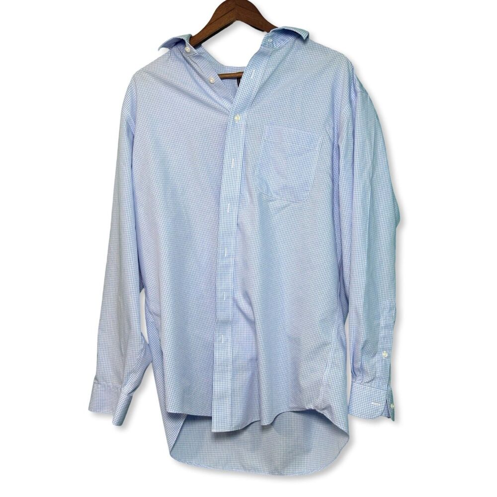 Jos. A. Bank Traveler Blue Gingham Check Dress Shirt | 17½-35 | Tailored Fit
